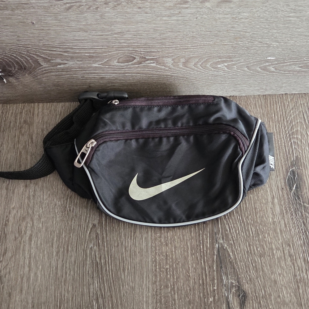 Nike Black Waist Bag with White Swoosh and Reflective Trim